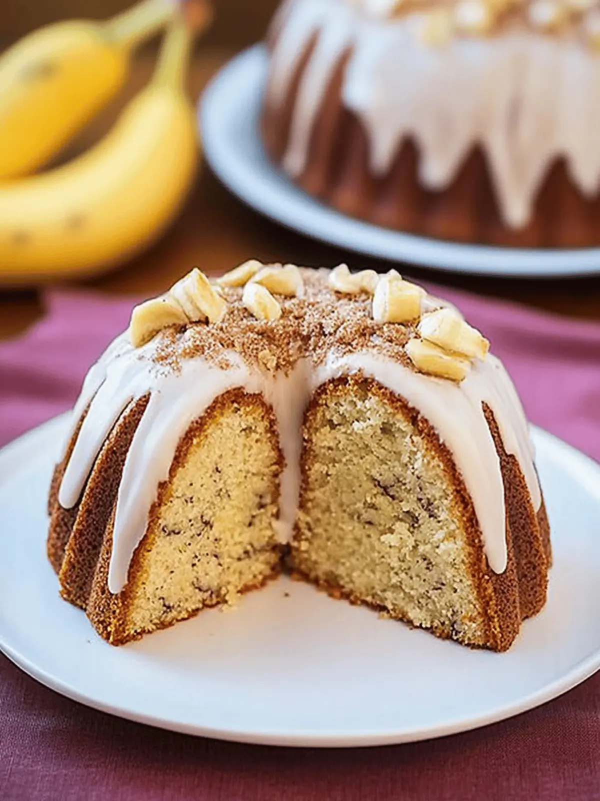 Nostalgic Delight: Moist Banana Bundt Cake with Spiced Cream Cheese Icing